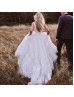 Sleeveless Ivory Satin Tulle V Back Wedding Dress